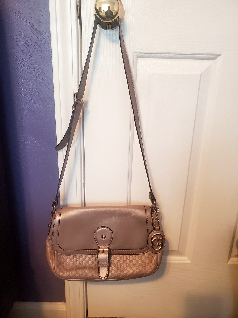 Taupe Leather Crossbody Shoulder Bag - Unbranded